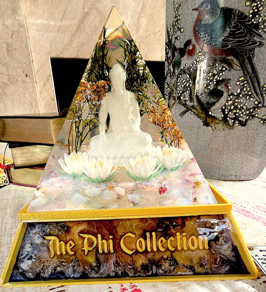 Pyramid  Lamp-Buddha with Water Lilies