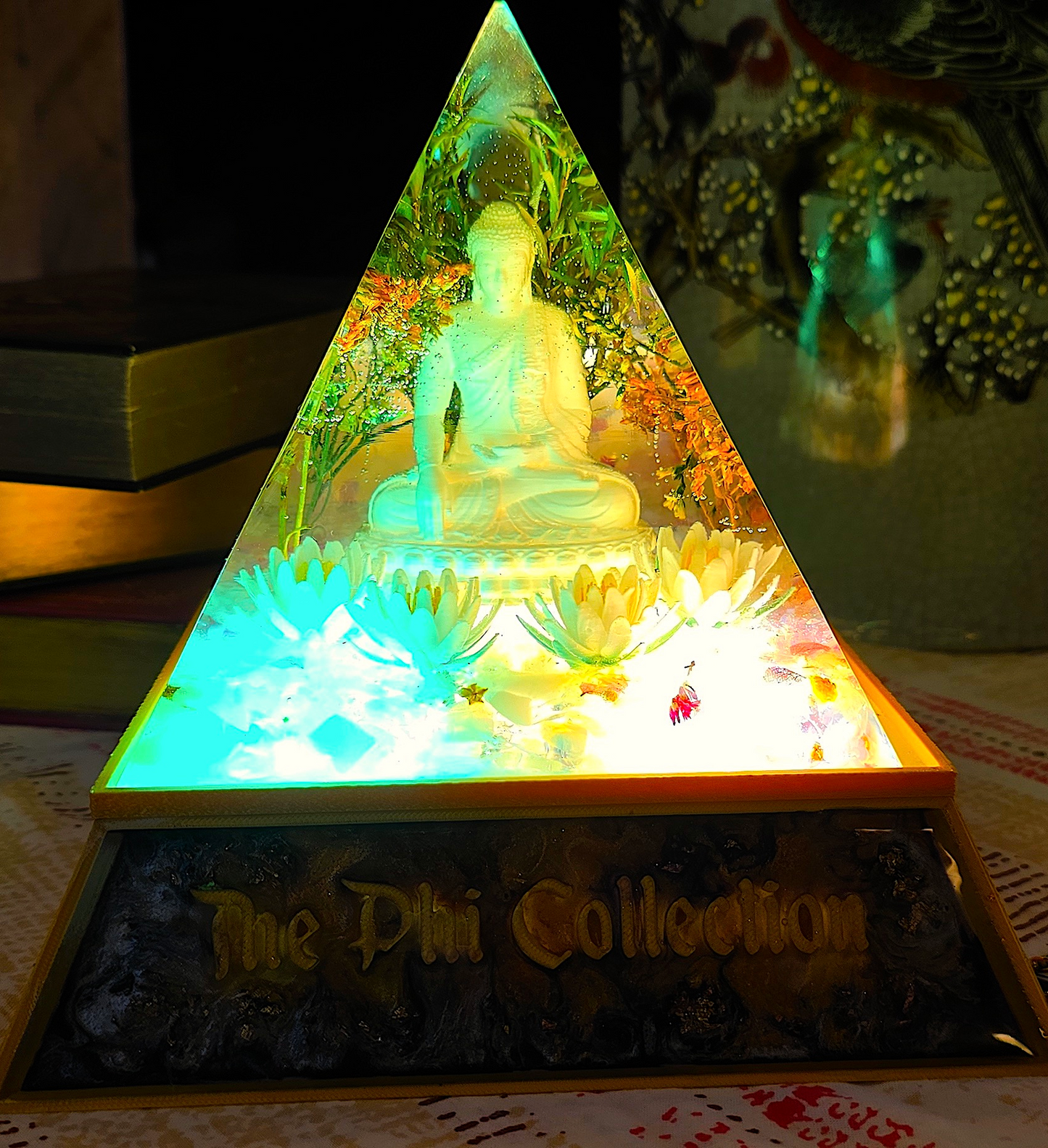 Pyramid  Lamp-Buddha with Water Lilies