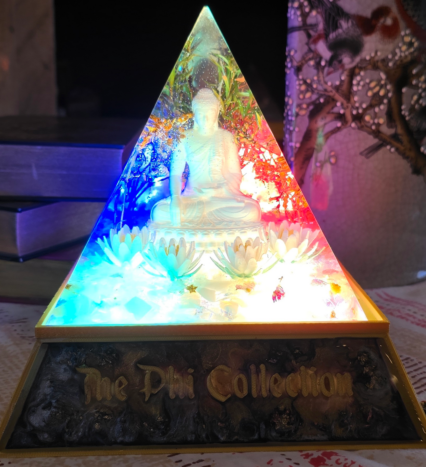 Pyramid  Lamp-Buddha with Water Lilies